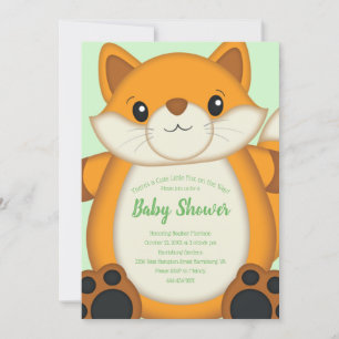 Fox Baby Shower Green Invitation
