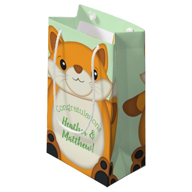 Fox Baby Shower Green Small Gift Bag (Front Angled)