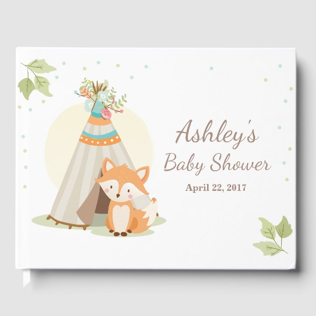 Fox Baby shower guestbook Teepee pow wow Woodland (Front)