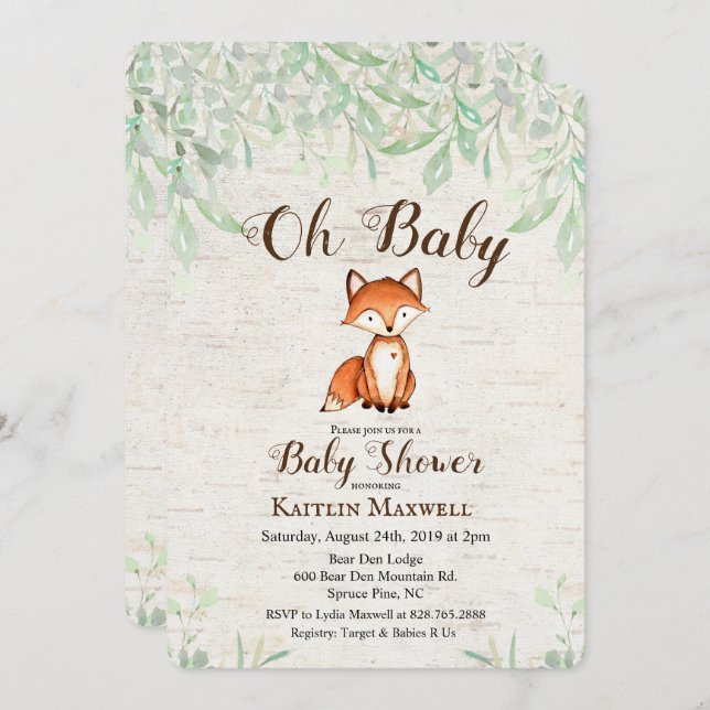 Fox Baby Shower Invitation (Front/Back)