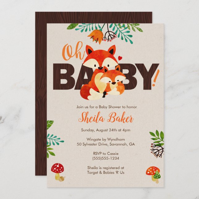 Fox Baby Shower Invitation - Baby Fox Invitations (Front/Back)