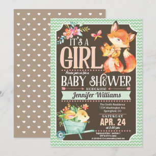 Fox Baby Shower Invitation, Woodland Girl Invitation