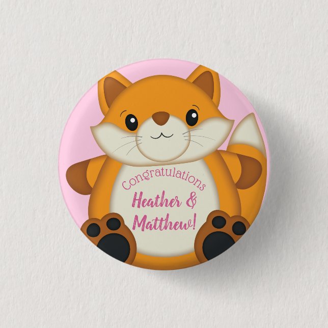 Fox Baby Shower Pink 3 Cm Round Badge (Front)