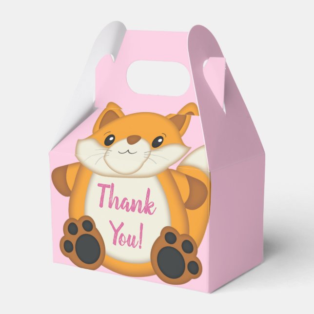 Fox Baby Shower Pink Favour Box (Front Side)