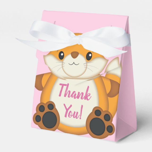 Fox Baby Shower Pink Favour Box (Front Side)