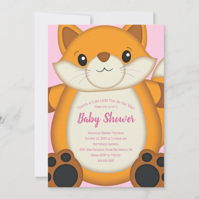 Fox Baby Shower Pink Invitation (Front)