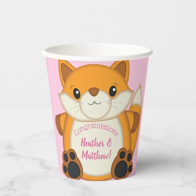 Fox Baby Shower Pink Paper Cups (Front)