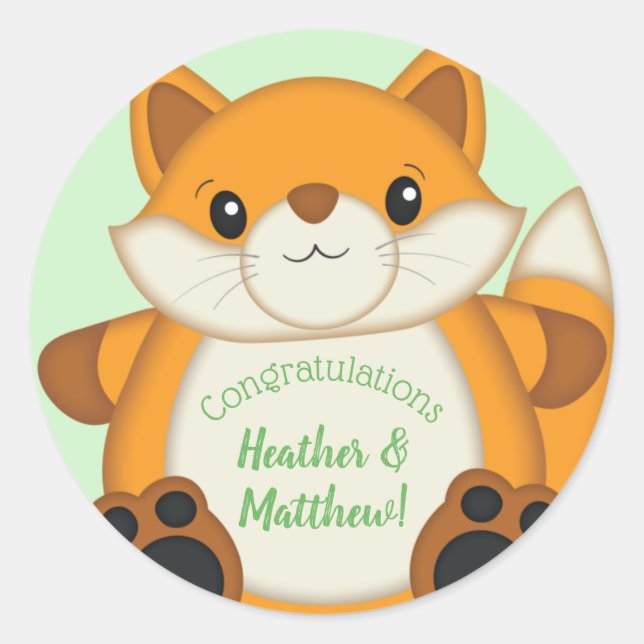 Fox Baby Shower Woodland Animal Classic Round Sticker (Front)