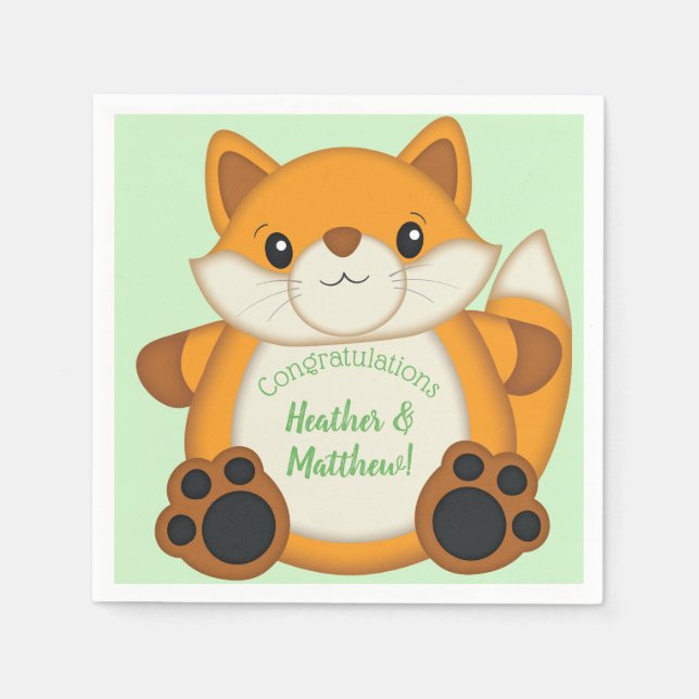 Fox Baby Shower Woodland Animal Napkin (Front)