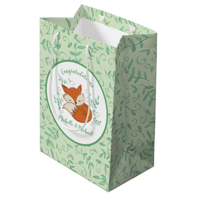 Fox Baby Shower Woodland Animals Medium Gift Bag (Back Angled)