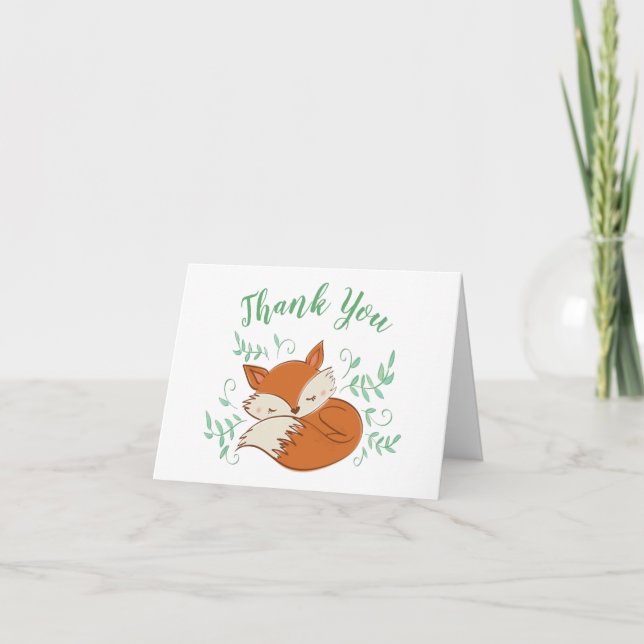 Fox Baby Shower Woodland Animals Thank You Card (Front)