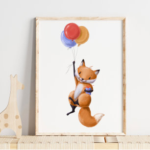 Fox Balloon Print   Fox Watercolor Print 