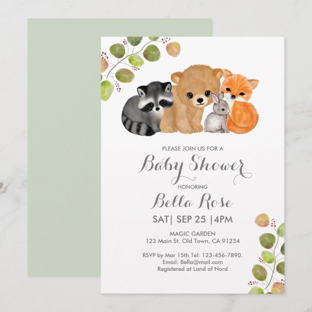 Fox Bear Racoon Bunny Baby Shower Invitations (Front/Back)