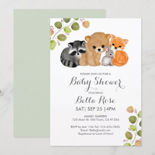 Fox Bear Racoon Bunny Baby Shower Invitations