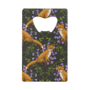 Fox, bellflowers and ivy, green, orange and viole