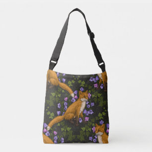 Fox, bellflowers and ivy, green, orange and viole Crossbody Bag