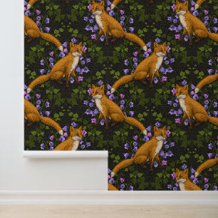  Fox, bellflowers and ivy, green, orange and viole Wallpaper
