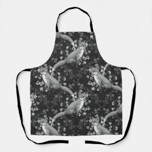  Fox, bellflowers and ivy, monochrome, silver wall Apron