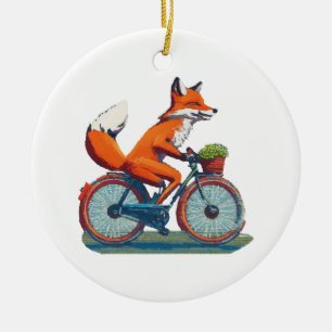 Fox Bicycle Ceramic Tree Decoration