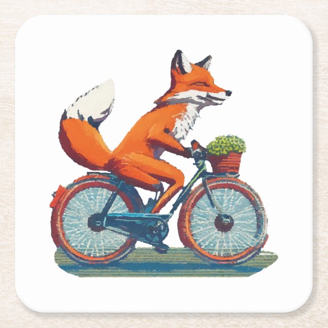 Fox Bicycle Square Paper Coaster (Front)
