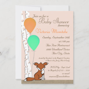 Fox Birch Tree Woodland Baby Shower Invitation