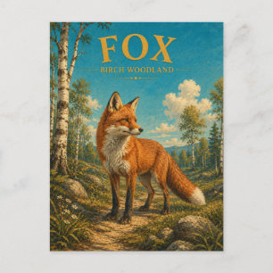 Fox Birch Woodland Watercolor GeoSaga Postcard