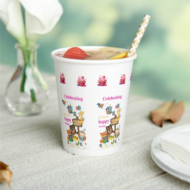 Fox Bird Chicks Cat Happy Birthday Paper Cup  (Insitu)