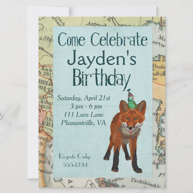 FOX & BIRD EXPLORE BIRTHDAY INVITATION (Front)