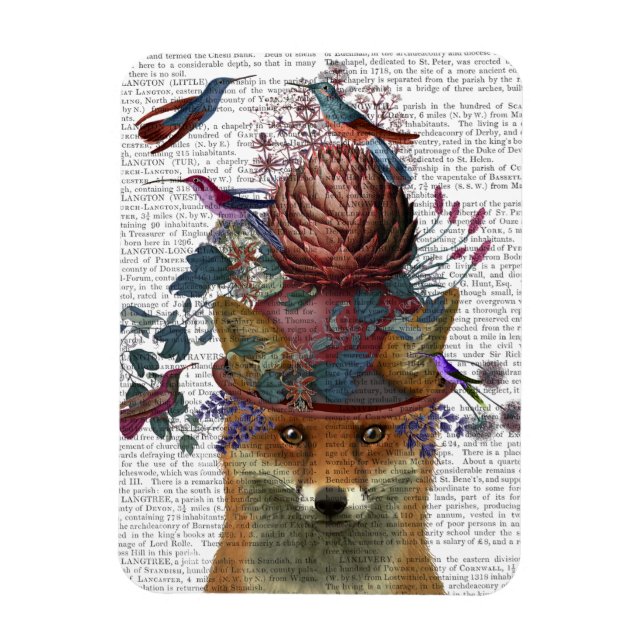 Fox Birdkeeper with Artichoke Magnet (Vertical)