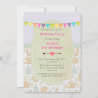 Fox, Birds and Trees Whimsical Birthday Invite