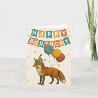 Fox Birthday Card – Cute Party Animal with Balloon