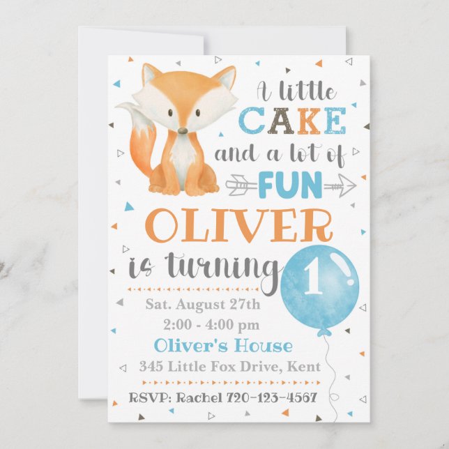 Fox Birthday Invitation | Little Fox Invitation (Front)