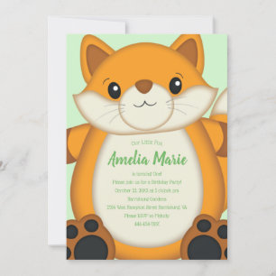 Fox Birthday Party Green Invitation