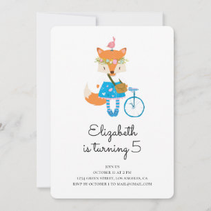 Fox birthday party invitation. Girl baby. Animal Invitation