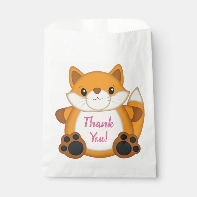 Fox Birthday Party Pink Favour Bags (Front)