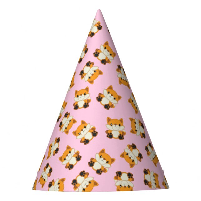 Fox Birthday Party Pink Party Hat (Front)