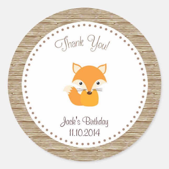 Fox Birthday Thank You Sticker Woodland (Front)