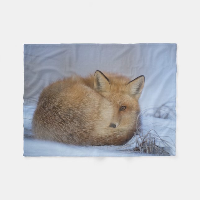 fox blanket, fox throw, cosy sleeping fox fleece blanket (Front (Horizontal))