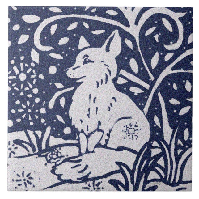 Fox Blue Grey Granite Stone Woodland Animal Art Tile (Front)