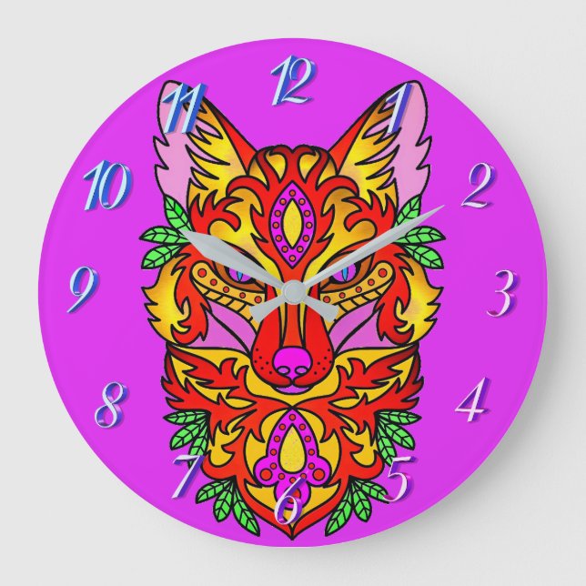 Fox boho abstract art large clock (Front)