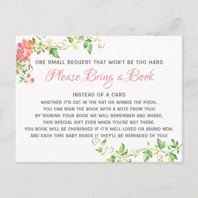 Fox Boho Floral Bring a Book Library Baby Shower Invitation Postcard (Front)