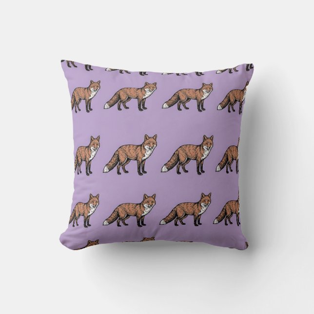 Fox Boho Throw Pillow Lavender (Front)