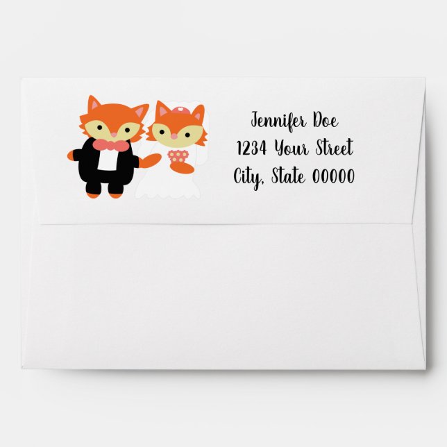 Fox Bride Groom Wedding Personalise Return Address Envelope (Back (Top Flap))