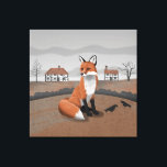 Fox Canvas Print<br><div class="desc">Colourful artwork of a fox in the English countryside,  with old timber-framed houses in the background.  Perfect for anyone who loves folk art.</div>