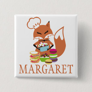 Fox chef baker cookies cupcakes name tag 15 cm square badge