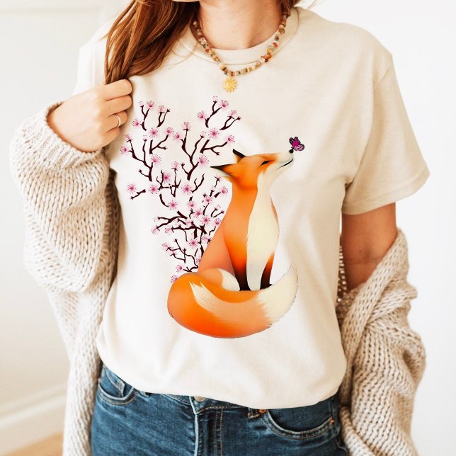 Fox Cherry Blossom Cute Pink Fox clothes  T-Shirt (Creator Uploaded)