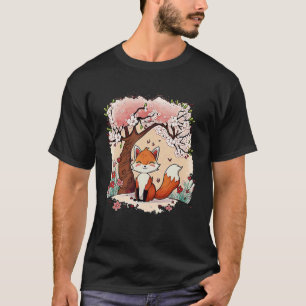 Fox Cherry Blossom Japanese Aesthetic Vaporwave T-Shirt