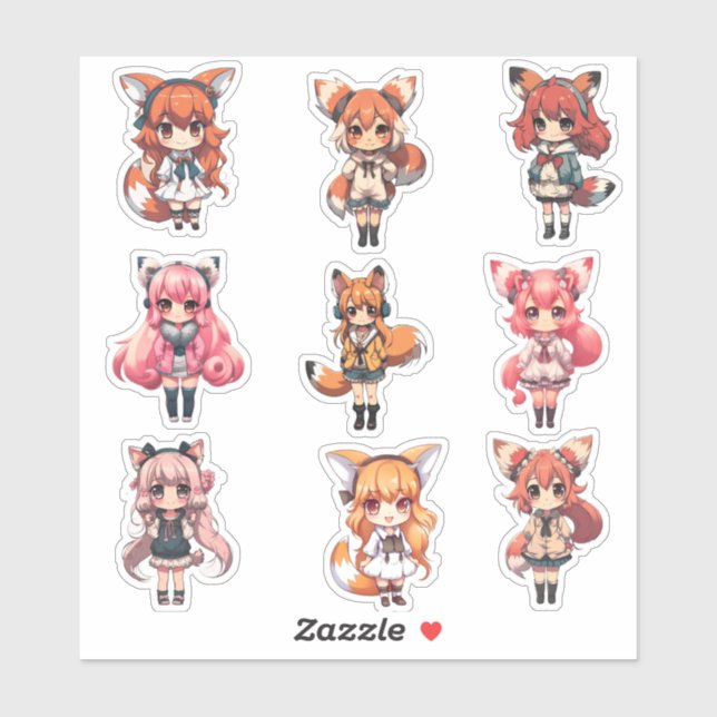 Fox Chibi Art Cute Girl Anime Stickers (Sheet)