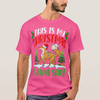 Fox Christmas Fox Santa Hat Xmas Lights Tree T-Shirt