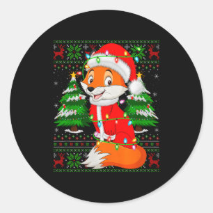 Fox Christmas Lights Santa Costume Ugly Xmas Sweat Classic Round Sticker
